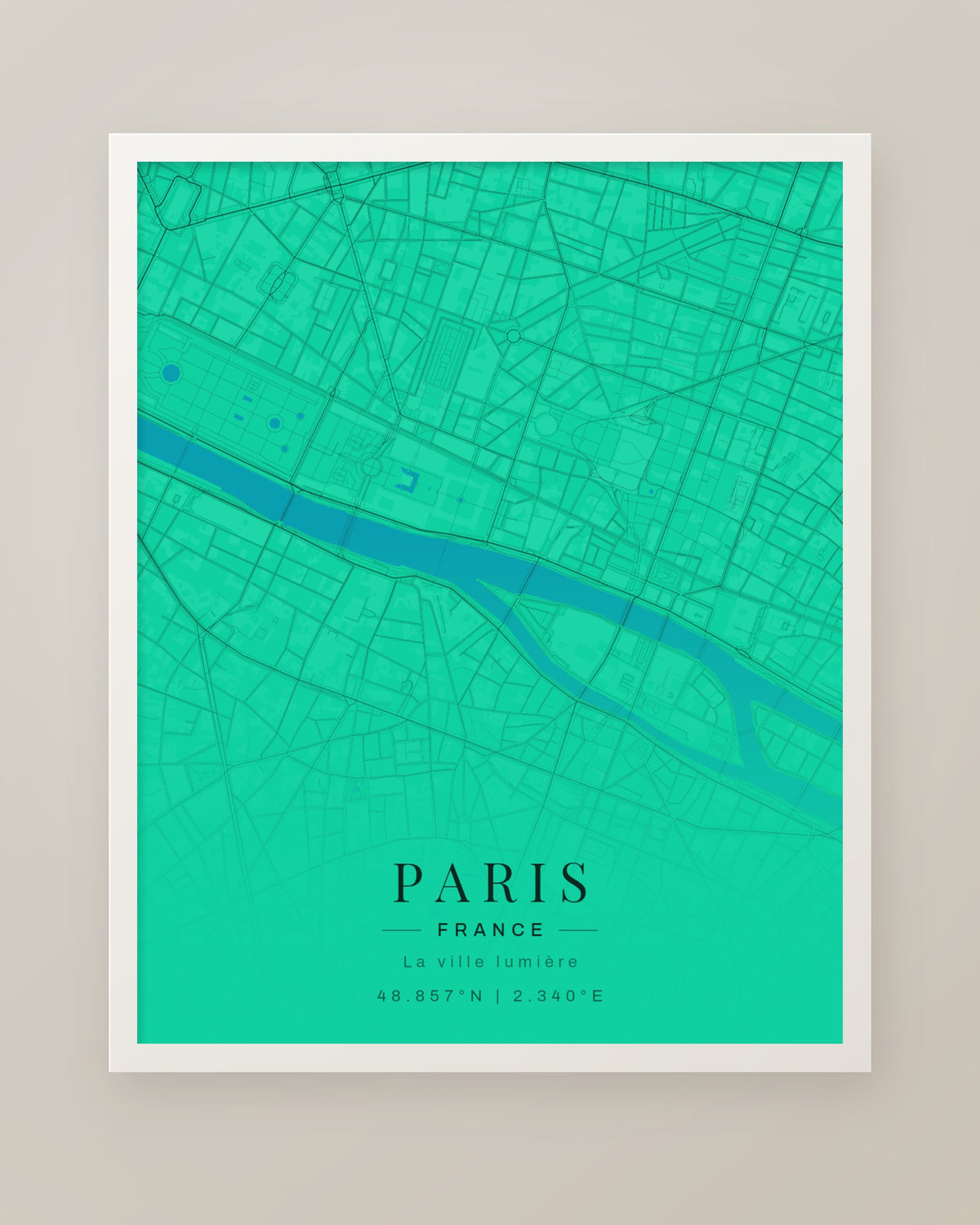 Paris Map Print in Mint, Modern Paris Travel Wall Art
