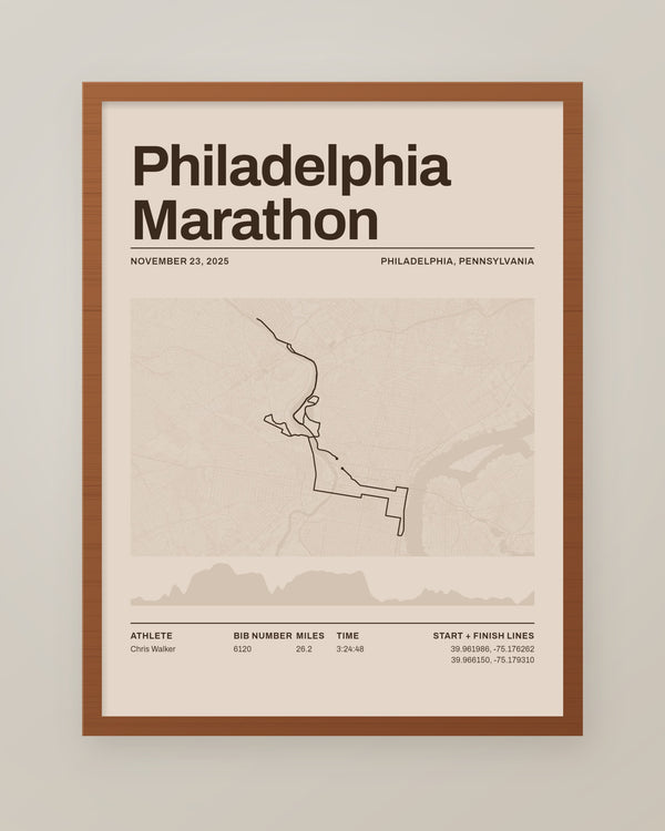 Philadelphia Marathon Route Map, Personalized Finisher Print