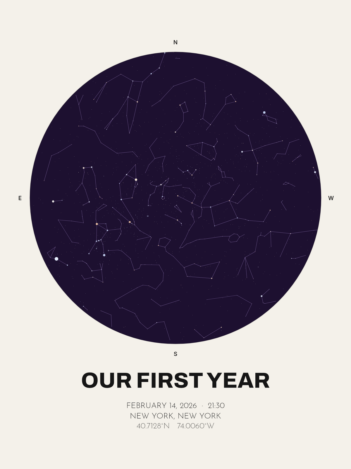 First Anniversary Gift, Personalized Star Map Print (Paper Anniversary) - image 1