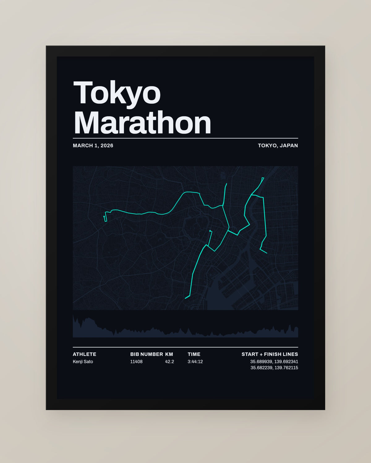 Tokyo Marathon Route Map, Personalized Finisher Print