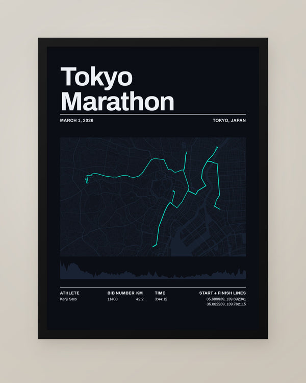 Tokyo Marathon Route Map, Personalized Finisher Print